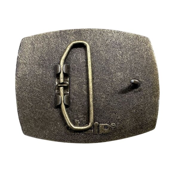 Belt Buckle Brass and Leather Embossed Lake Placid Olympics Winter New York - Picture 2 of 2